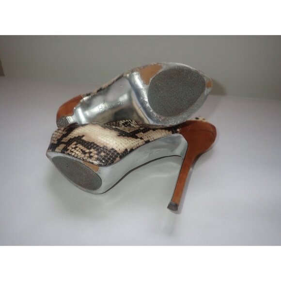 H by Halston 5 inch stiletto heel tan gray snake skin print silver heel 8.5 - Picture 9 of 9